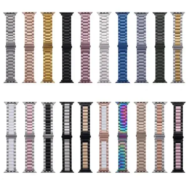 Three bead metal strap for smartwatch 20mm to 49mm