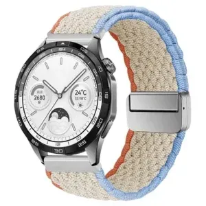 Vintage beige braided strap with blue and orange trim