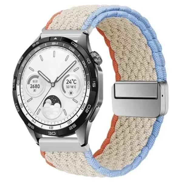 Vintage beige braided strap with blue and orange trim