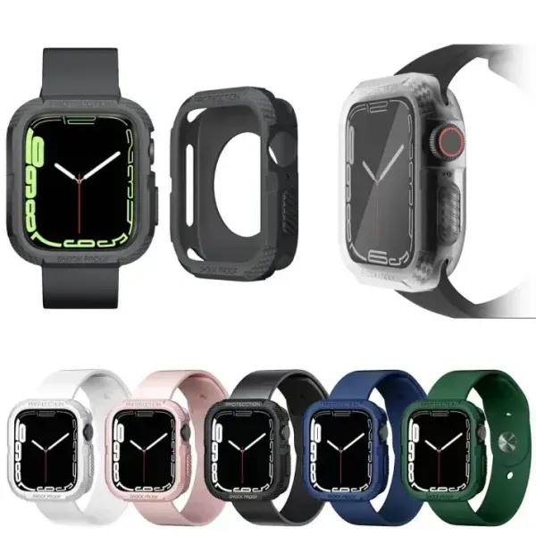 Carbon Fiber Rugged Case for Apple Watch (42/44/45/46/49mm) – Shockproof Protective Cover