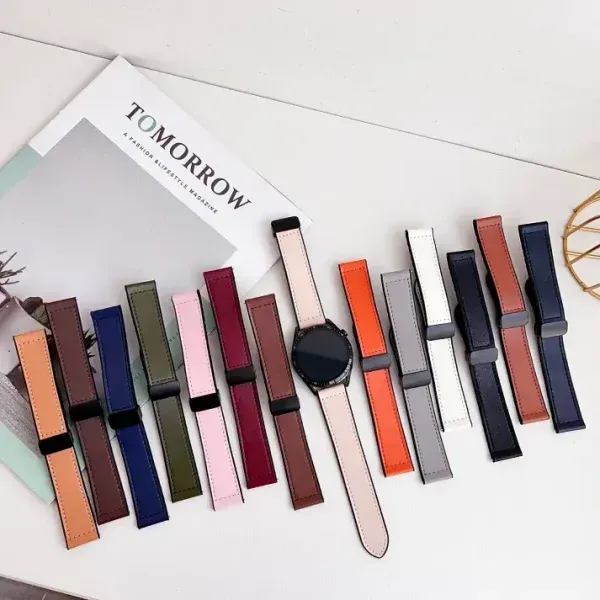 magnetic leather watch strap silicone base