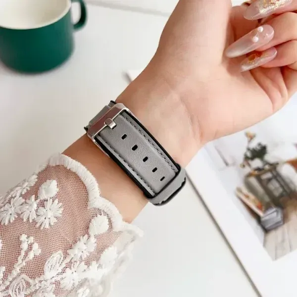 20mm Hybrid Leather Silicone Watch Strap – Breathable PU Leather Band for Smartwatches