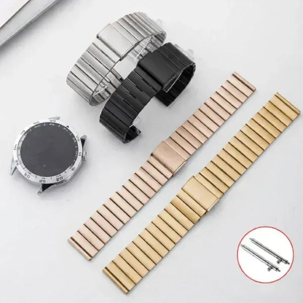 Adjustable stainless steel watch strap compatible with smartwatches
