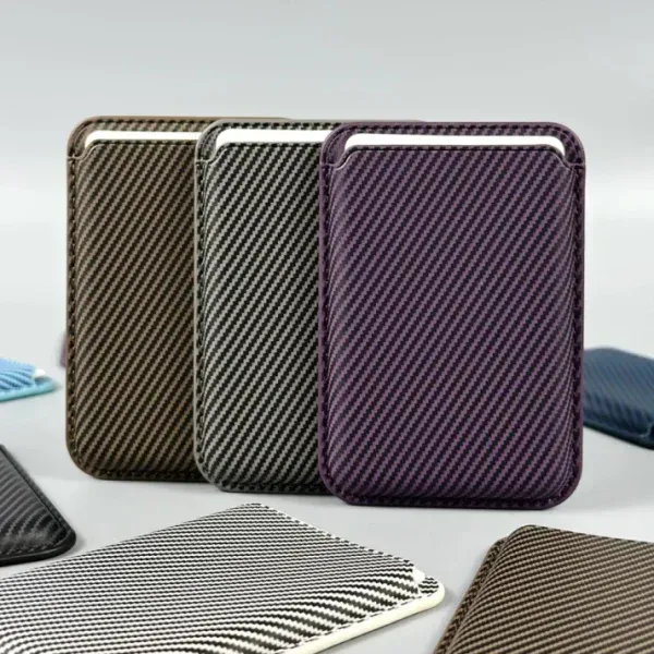 MagSafe Magnetic Card Holder Wallet for iPhone 12 Pro Max to iPhone 17 Series – Carbon Fiber PU Leather