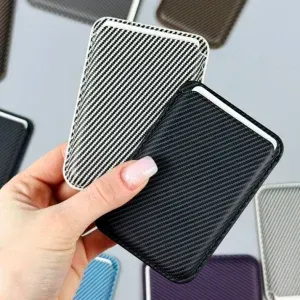Slim magnetic card holder wallet with PU leather carbon fiber texture