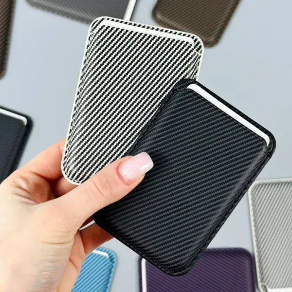 Slim magnetic card holder wallet with PU leather carbon fiber texture