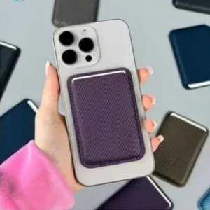 MagSafe Magnetic Card Holder Wallet for iPhone 12 Pro Max to iPhone 17 Series – Carbon Fiber PU Leather