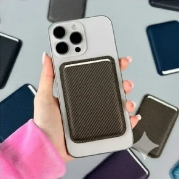MagSafe Magnetic Card Holder Wallet for iPhone 12 Pro Max to iPhone 17 Series – Carbon Fiber PU Leather
