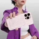 Swarovski-style crystal MagSafe wallet card holder attached to iPhone