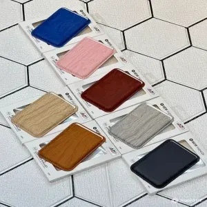 Multiple colors of wooden look MagSafe wallets with double magnetic power.