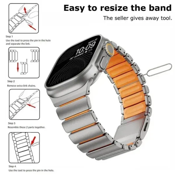 Titanium Magnetic Strap for Apple Watch Ultra (49mm) – DLC Coated, FKM Interior Links