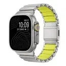 Titanium Magnetic Strap for Apple Watch Ultra (49mm) – DLC Coated, FKM Interior Links - Natural Titanium / Lime Green