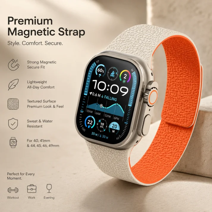Premium Magnetic Silicone Strap for Apple Watch Ultra & Series - Image 35